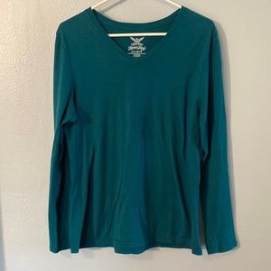 Faded Glory 100% Cotton V-Neck Long Sleeve T-Shirt